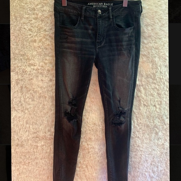 American Eagle Size 8 Mid Rise Black Denim - Picture 1 of 7